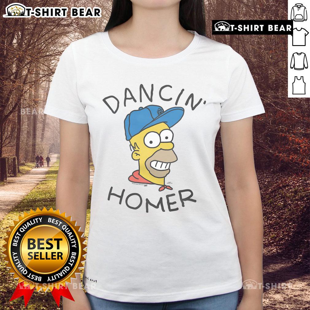 Nice The Simpsons Dancin' Homer Ladies Tee Dancin' Homer graphic on a ladies tee from The Simpsons, featuring vibrant colors and fun character design.