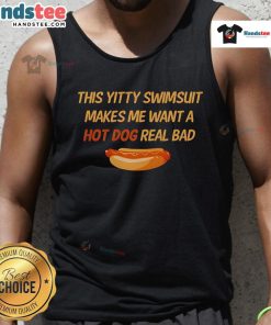 Stylish Nice-This-Yitty-Swimsuit tank top with a fun hot dog graphic, perfect for summer beach outings.