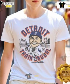 Alt Text: Nice Tigers Tarik Skubal signature T-shirt featuring vibrant graphics and team colors for fans and collectors.