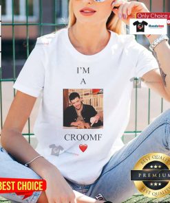 Alt Text: Tom Blyth wearing a stylish 'Im a Croomf' ladies tee, showcasing trendy fashion and a modern look.