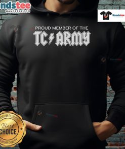 Alt Text: Tom Caron wearing a metal hoodie, proudly showcasing his membership in the TC Army.