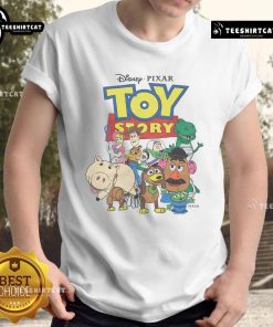 Colorful Toy Story characters on a fun T-shirt perfect for fans of the animated movie series.