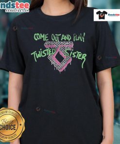 Nice Twisted Sister Come Out and Play Ladies Tee featuring vibrant graphics and stylish design for fans.