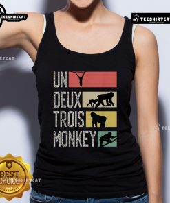 Cute monkey tank top design featuring 'Nice Un Deux Trois' text, perfect for casual summer outfits.