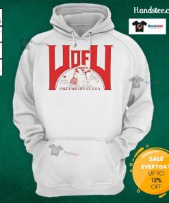 Cozy Nice Utah Salt Lake City USA hoodie displayed on a rustic wooden background, perfect for casual wear.