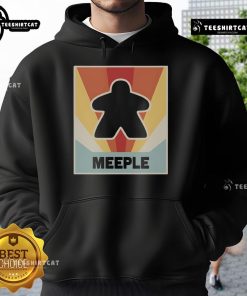 Nice vintage MEEPLE board game hoodie featuring colorful game pieces and a stylish design for board game enthusiasts.