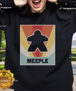 Cozy vintage MEEPLE board game sweatshirt featuring colorful game pieces, perfect for board game enthusiasts.