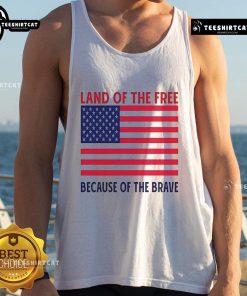 Vivek Ramaswamy wearing a 'Land of the Free Because of the Brave' tank top during a public event.