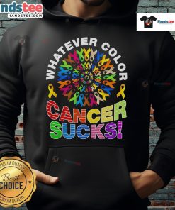 Colorful 'Cancer Sucks' Pride Hoodie showcasing support for cancer awareness and LGBTQ+ pride, perfect for a bold statement.