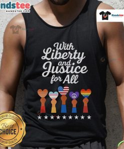 Tank top featuring 'Nice With Liberty and Justice for All' logos, perfect for casual style and patriotic expression.