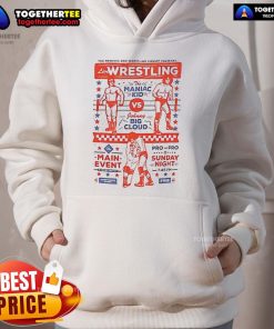 Alt Text: Nice Wrestling Main Event hoodie design featuring bold graphics and a stylish fit for fans of wrestling apparel.