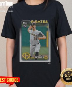 Official 2024 Topps Baseball Paul Skenes Pirates Ladies Tee featuring vibrant graphics and comfortable fit.