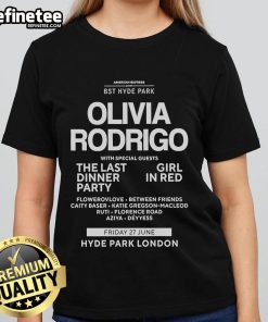 Official 2025 BST Hyde Park Olivia Rodrigo Ladies Tee featuring stylish design and vibrant colors for fans.