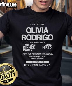 Alt Text: Official 2025 BST Hyde Park Olivia Rodrigo T-Shirt featuring vibrant design and artist logo for fans.