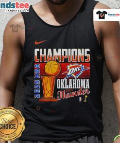 Official 2025 NBA Finals Champions Oklahoma City Thunder trophy tank top showcasing team pride and championship spirit.