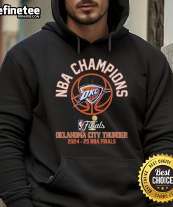 Alt Text: Official 2025 NBA Finals Champions Oklahoma City Thunder hoodie showcasing team logo and vibrant colors.