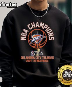 Alt Text: Official 2025 NBA Finals Oklahoma City Thunder sweatshirt featuring team logo and championship design.