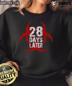 Official 28 Days Later logo sweatshirt featuring a bold design, perfect for fans of the iconic zombie horror film.