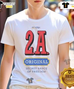 Alt Text: Official 2A Original Secret Sauce of Freedom T-Shirt featuring a bold design celebrating Second Amendment rights.