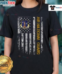 Official Air National Guard American Flag Ladies Tee featuring a patriotic design and comfortable fit for women.