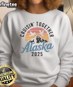 Official Alaska 2025 vintage sunset sweatshirt featuring mountain and bird silhouettes, perfect for outdoor enthusiasts.