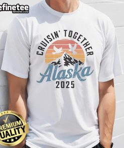 Official Alaska 2025 vintage sunset t-shirt featuring mountain and birds silhouette design, perfect for outdoor enthusiasts.