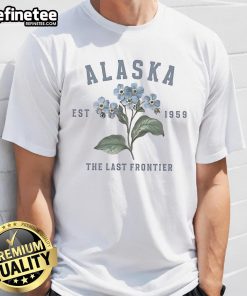 Official Alaska The Last Frontier Forget Me Not Flower Graphic T-Shirt featuring a vibrant floral design for nature lovers.