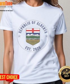 Official Alberta Republic Badge Est 2026 Ladies Tee featuring a stylish design and emblematic logo for proud supporters.