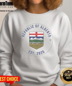 Official Alberta Republic Badge Est 2026 Sweatshirt featuring a bold logo on a cozy fabric, perfect for fans.