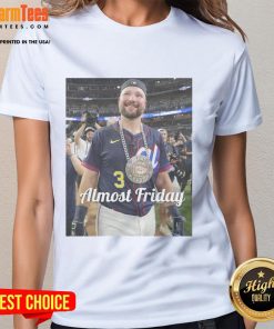 Official Almost Friday Raleigh Homerun Derby Ladies Tee showcasing a stylish design perfect for casual wear.