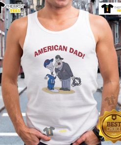 Official American Dad baseball cartoon tank top featuring vibrant graphics and a fun design for fans of the show.