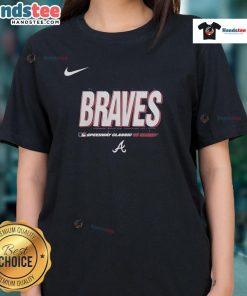 Alt Text: Official Atlanta Braves 2025 MLB Speedway Classic wordmark ladies tee featuring a stylish design for female fans.