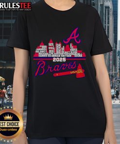 Official Atlanta Braves 2025 Skyline Name Ladies Tee featuring a stylish design for female fans of the team.