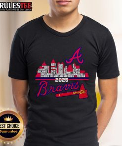 Alt Text: Official Atlanta Braves 2025 Skyline Name T-Shirt featuring vibrant team colors and iconic skyline design.