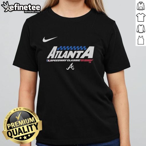 Official Atlanta Braves 2025 Speedway Classic Ladies Tee featuring stylish design and team logo, perfect for fans.