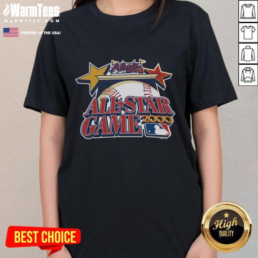 Alt Text: Official Atlanta Braves Homage All-Star Game 2000 Ladies Tee showcasing vibrant design and team logo.