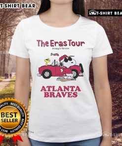 Alt Text: Official Atlanta Braves The Eras Tour Snoopy ladies tee featuring a stylish design for female fans.