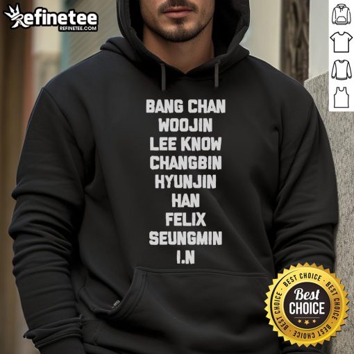 Official Bang Chan, Woojin, Lee Know, Changbin, Hyunjin, Han, Felix, Seungmin, I.N hoodie featuring Stray Kids members.
