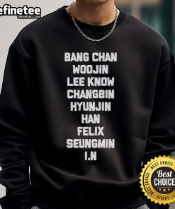 Official Bang Chan, Woojin, Lee Know, Changbin, Hyunjin, Han, Felix, Seungmin, I.N sweatshirt featuring Stray Kids members.