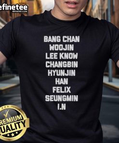 Official Bang Chan, Woojin, Lee Know, Changbin, Hyunjin, Han, Felix, Seungmin, I.N T-Shirt featuring all members.