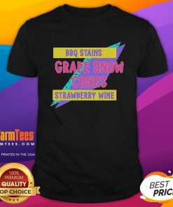 Alt Text: Official BBQ Stains Grape Snow Cones Strawberry Wine T-Shirt featuring vibrant graphics and a fun summer design.
