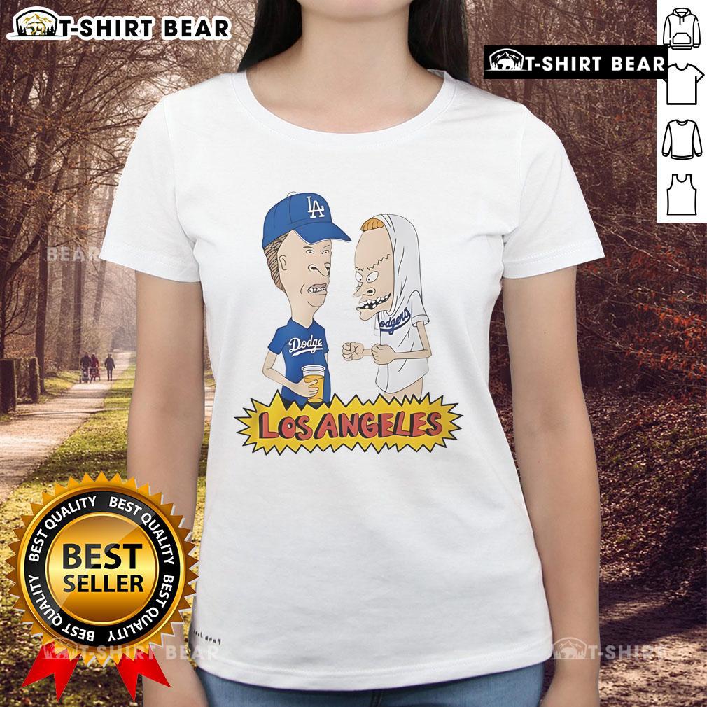 Official Beavis And Butt Head Los Angeles Dodgers Ladies Tee Alt Text: Official Beavis and Butt-Head Los Angeles Dodgers ladies tee featuring iconic characters on a stylish shirt.