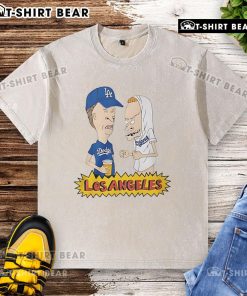 Official Beavis and Butt-Head Los Angeles Dodgers washed t-shirt featuring iconic characters and team logo design.