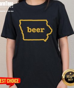 Official Beer Iowa State Map Ladies Tee showcasing a colorful map design featuring Iowa's popular breweries and beer styles.