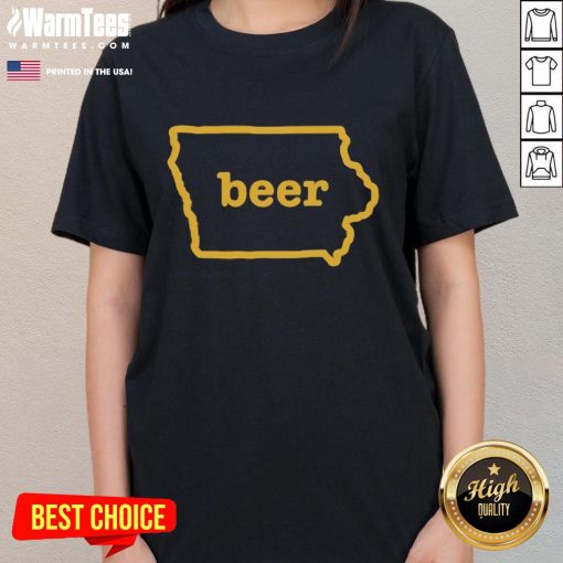 Official Beer Iowa State Map Ladies Tee showcasing a colorful map design featuring Iowa's popular breweries and beer styles.