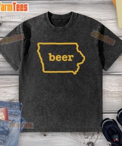 Official Beer Iowa State Map washed t-shirt featuring a colorful graphic of Iowa's breweries and beer culture.