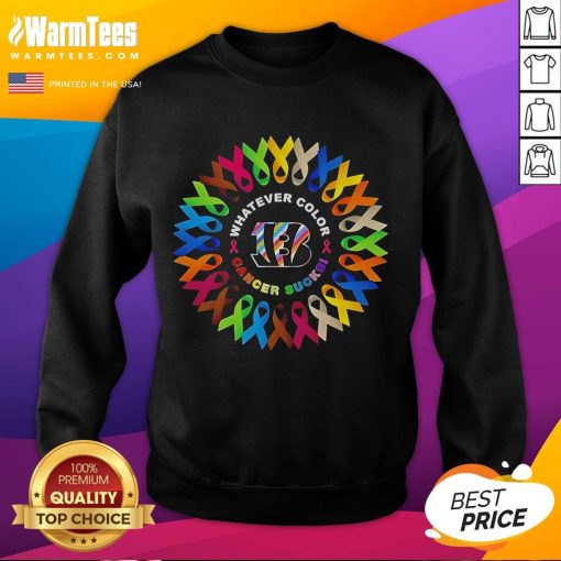 Official Bengal Cincinnati Cancer Sucks sweatshirt in vibrant colors, perfect for showing support and raising awareness.