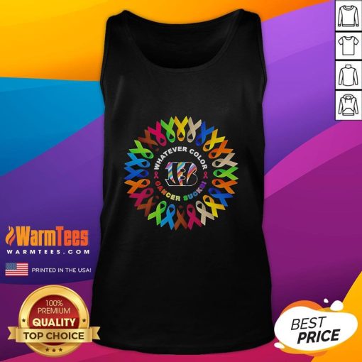 Official Bengal Cincinnati Cancer Sucks tank top featuring bold colors and a supportive message for cancer awareness.