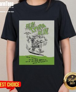 Official Blink-182 Run Travis Run Hit Pavement Tour 2025 ladies tee featuring vibrant graphic design and stylish fit.