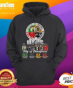 Alt Text: Official Boston Celtics, Bruins, Red Sox, and Patriots City of Champions Hoodie showcasing team logos and vibrant design.